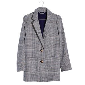 Madewell Dorset Plaid Houndstooth Blazer in Navy Glen Plaid - S